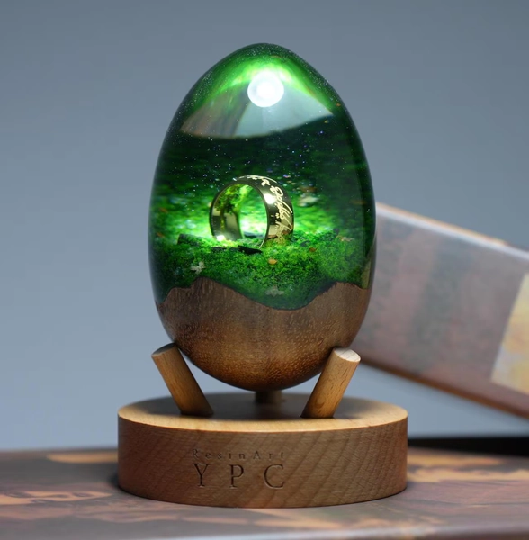 Enchanted Rune Ring Wooden Egg - Masterpiece Wood & Resin Ornament, Ideal for Holiday Christmas, and Birthday Gifts, Back to School Gifts