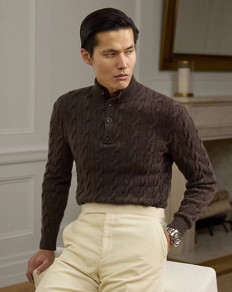 Cable-Knit Cashmere Mockneck Sweater