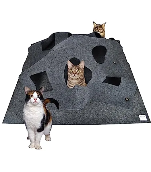 Katzenspielzeug und Kratzmatte, Spielmatte für Katzen, Interaktive Trainingsmatte, Katzenteppich Cat Playground Dunkelgrau