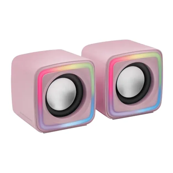 Mars Gaming MSCUBEP Rosa, Kompakte RGB Gaming-Lautsprecher, 8W DSP Soundprozessor, Lautstärkeregler