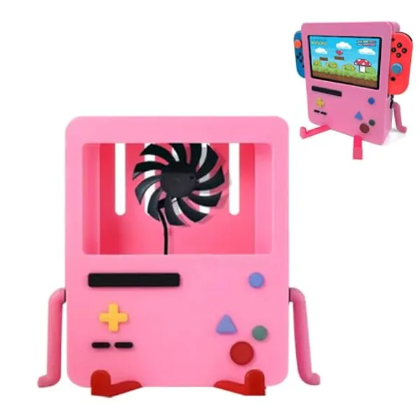 Cartoon Cute Switch Games Protective Hard Cover Case for Switch Console Controlle Game Console Cover Protective Shell for Switch Portable Video Game Stand Holder Accessory (Cooling Fan Pink)