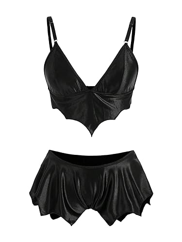 SOLY HUX Womens Lingerie Set Spaghetti Strap 2 Piece Goth Wireless Bras and Panties Set - Medium - Pure Black