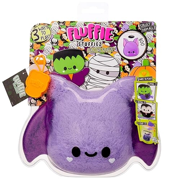 Fluffie Stuffiez Halloween Bat Small Collectible Feature Plush, Surprise Reveal Unboxing with Huggable ASMR Fidget DIY Fluff Pulling, Ultra Soft