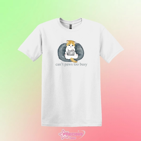 Mofusand Computer T-shirt, Cant Paws Too Busy T-shirt, Mofusand shirt, Cute Cat Hoodie, Mofusand minimalist tee, Japanese Cat Pun T-shirt