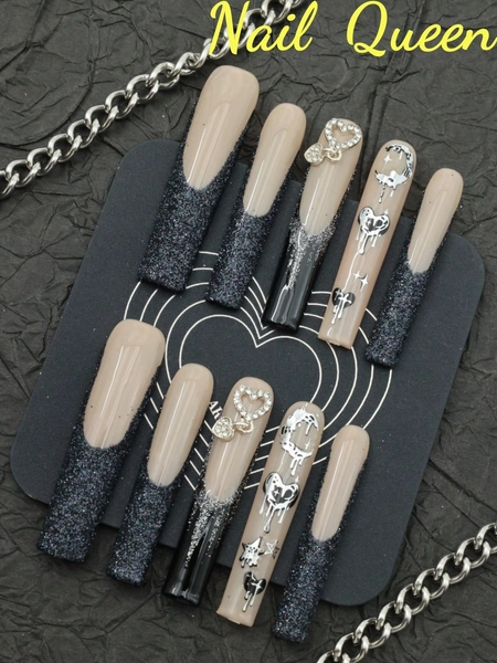 Black Dark Style Super Long Ballet Style Nails