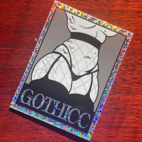 Gothicc Holographic Sticker | Holographic Laptop Sticker | Ecchi Goth Anime Girl Sticker | Lewd Anime Girl Laptop Sticker