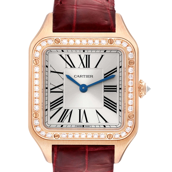 Cartier Santos Dumont Rose Gold Diamond Ladies Watch WJSA0017 Box Card