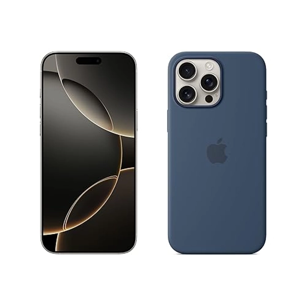 Apple iPhone 16 Pro Max (256 Go) - Titane Naturel + Coque en Silicone avec MagSafe - Denim