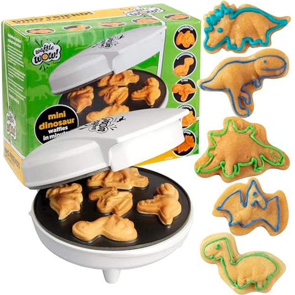 Dinosaur Mini Waffle Maker - 5 Different 3D Shaped Dinos in Minutes- Fun Breakfast for Kids, Adults w Cool Novelty Pancakes, Electric Non-Stick Waffler Iron w Recipe Guide, Fun Jurassic Gift for Him