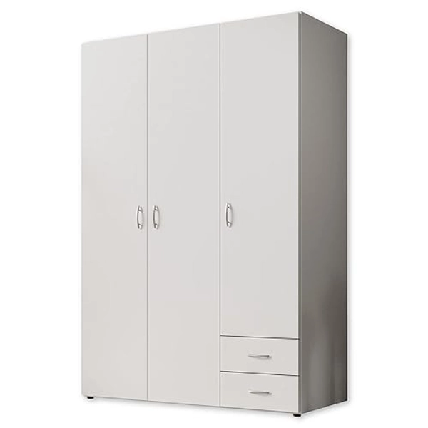 Stella Trading BASE Zeitloser Kleiderschrank in drei verschiedenen Größen - Vielseitiger Drehtürenschrank in Weiß - 120 x 177 x 52 cm (B/H/T)