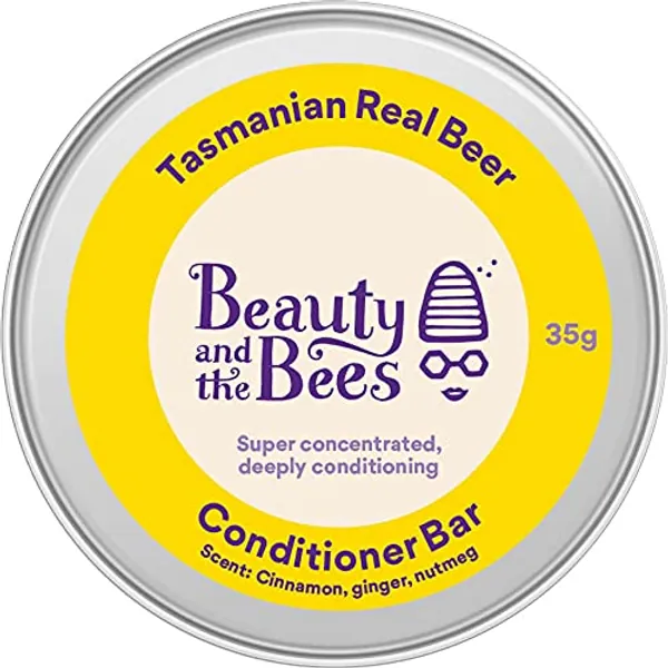 Beauty and the Bees Eco-Friendly Solid Conditioner Bar Real Beer  Honey for Normal Dry Oily or Curly Frizzy Hair | Detangles  Adds Volume | 100% Natural Zero Waste  Sulfate Free | Organic Gourmet Essential Oils  Ingredients Handmade on the Wild Isle Tasmania