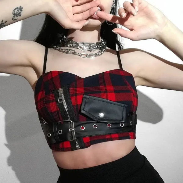Punk Rock Tartan Plaid Cropped Tank for Edgy Style