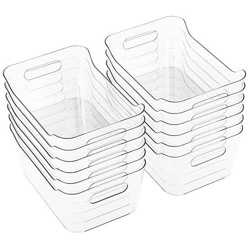 Tiawudi 12 Pack Plastic Storage Bins, Multi-Use Organizer Bins, Pantry Organizer, Clear Storage Containers, Bins for Home & Kitchen - 12