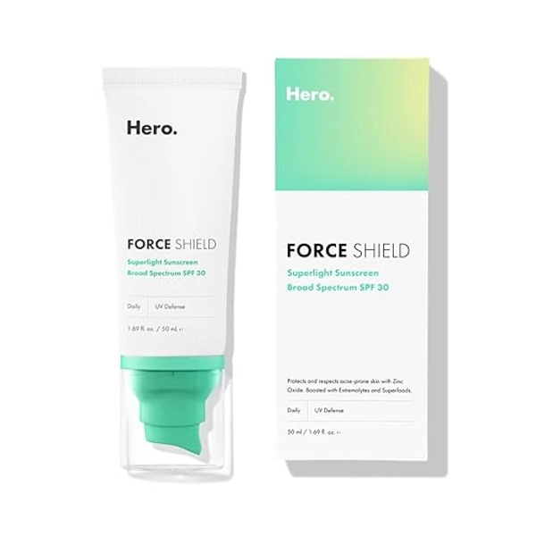Hero Cosmetics Force Shield Superlight Sunscreen SPF 30, 50 ml | Everyday SPF 30 for Acne-Prone Skin