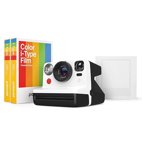 Polaroid Now Gen2 I-Type Instant Film Camera Gift Bundle - Now Gen2 Black and White with Double Pack of Color Film (16 Photos) Bonus White Small Photo Album (6440) - Gen2 Camera + Film - Black & White