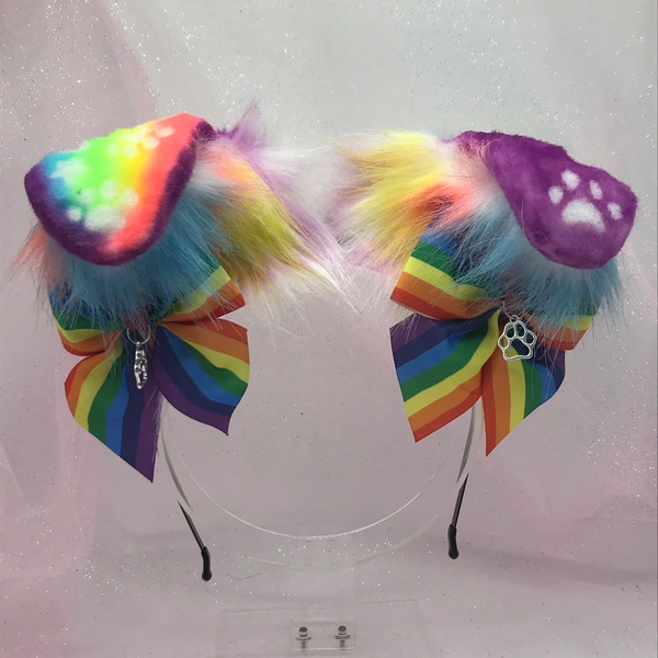 The “Puppy Pride” Purple White Puppy Pride rainbow Kawaii Dog Ears   headband head band cosplay