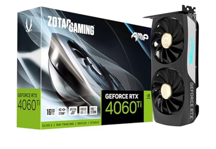 ZOTAC Gaming GeForce RTX 4060 Ti 16GB AMP DLSS 3 16GB GDDR6 128-bit 18 Gbps PCIE 4.0 Compact Gaming Graphics Card, IceStorm 2.0 Advanced Cooling, Spectra RGB Lighting, ZT-D40620F-10M