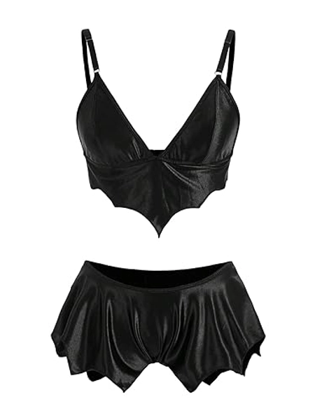 SOLY HUX Womens Lingerie Set Spaghetti Strap 2 Piece Goth Wireless Bras and Panties Set - Large - Pure Black