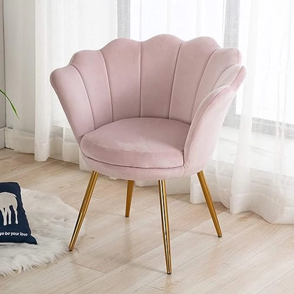 Wahson Fauteuil en Velours Fauteuil Coquillage avec Pieds Doré, Fauteuil Chambre Confortable Chaise Relax pour Salon/Chambre (Rose Clair)