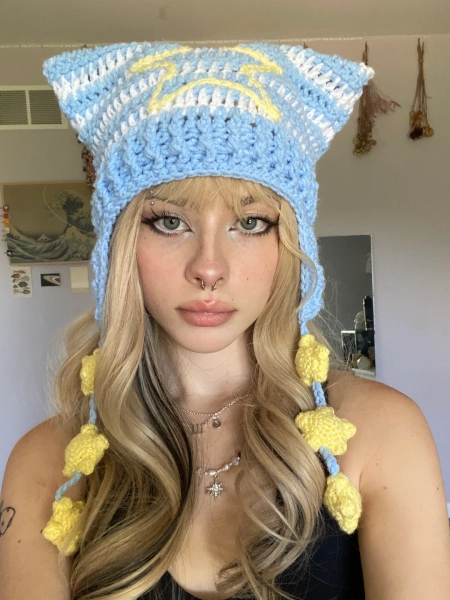 Triple Star Strings Cat Hat Handmade Crocheted Striped Earflaps Beanie Aesthetic Cottagecore Indie Spring Hat - Etsy Spain