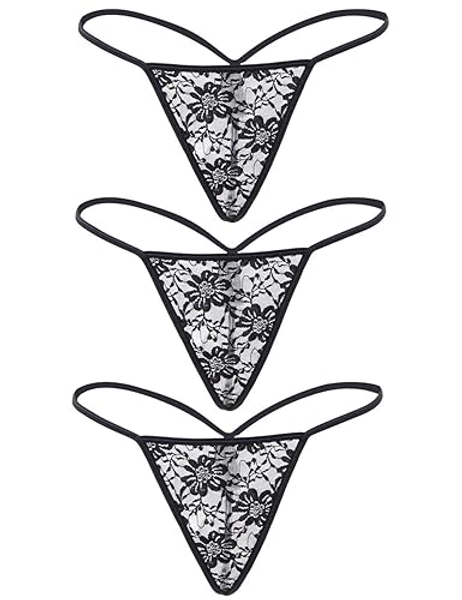 comeondear G-String Ficelle Femme String Chic sous Vetements Feminins Grande Taille Culotte Tanga Dentelle Stretch Slip Taille Basse String Underwear Thong T-Back Lot de 3