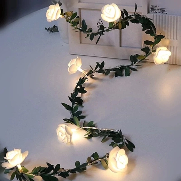 Rose flower string lights available in lengths of 1.5 to 3 meters with 10 or 20 LEDs in white