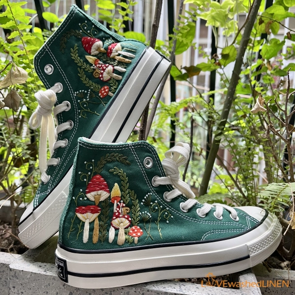 Custom Converse Chuck Taylor Mushrooms Embroidered Converse Shoes/ Mushrooms Embroidered Converse Custom/ Mushrooms Embroidered Sneakers