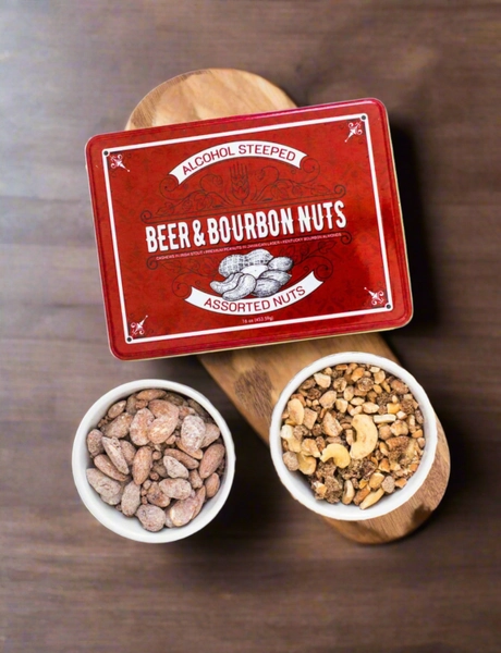 Beer & Bourbon Liquor Nuts Gift Tin – Gourmet Nuts with Bold Booze Flavors | Perfect Gift for Men