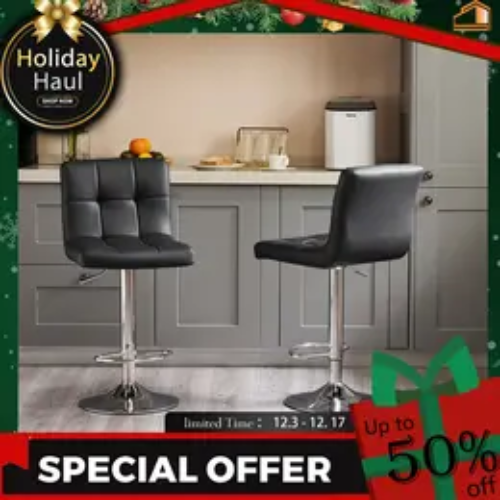 Adjustable Swivel Barstools , PU Leather, Hydraulic Kitchen Counter Height Bar Stools, Thickened Seat Cushion Square Island with Back