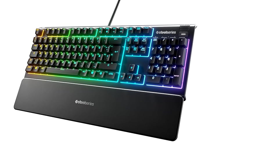 SteelSeries Apex 3 - RGB Gaming Keyboard - 10-Zone RGB Illumination - Premium Magnetic Wrist Rest - IP32 Water & Dust Resistant - English QWERTY Layout PC, Standard, Black - English QWERTY