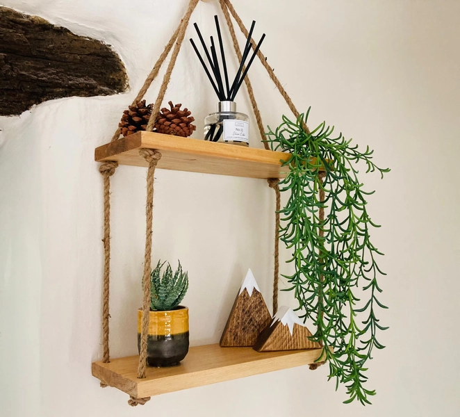 Rustic Wooden Hanging Rope Shelves | Various Tiers | 6 Briwax Finishes