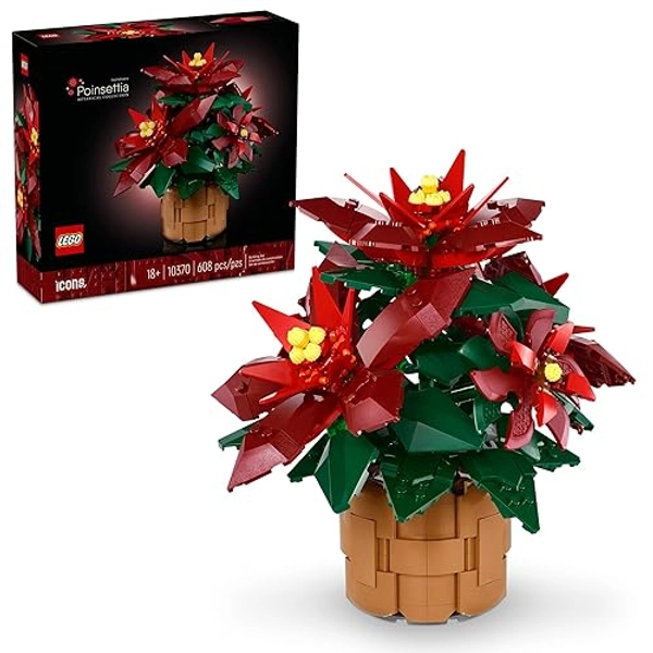 LEGO Icons Poinsettia Building Set - Artificial Flower Decorations & Centerpieces for Table, Adults Ages 18+ - Gift for Valentines Day - 10370
