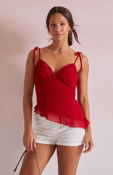 Jessie Asymmetrical Lace Trim Tank Top
