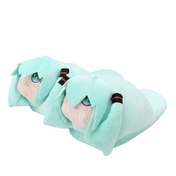 Anjinguang Anime Miku tofflor, kvinnor män plysch tofflor, söt Miku Merch, varma tofflor för vinter inomhus hus hem tofflor (passar storlekar 36-42)
