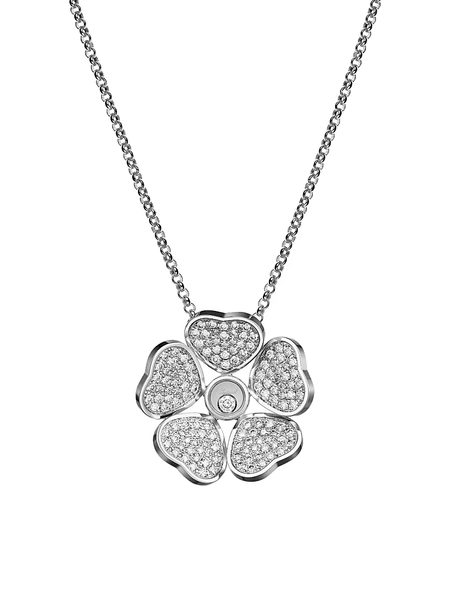 Happy Hearts Flowers 18K White Gold & Diamond Pendant Necklace