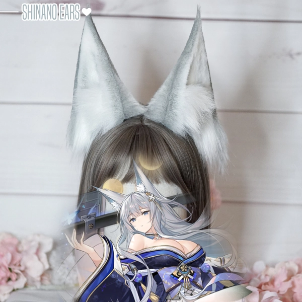 Azur Lane Shinano Cosplay Ears Kitsune Ears in Gray Faux Fur Fox Ears In Gray