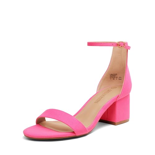 DREAM PAIRS Women's Low-Chunk Low Heel Pump Sandals - 7.5 - Fuchsia/Suede