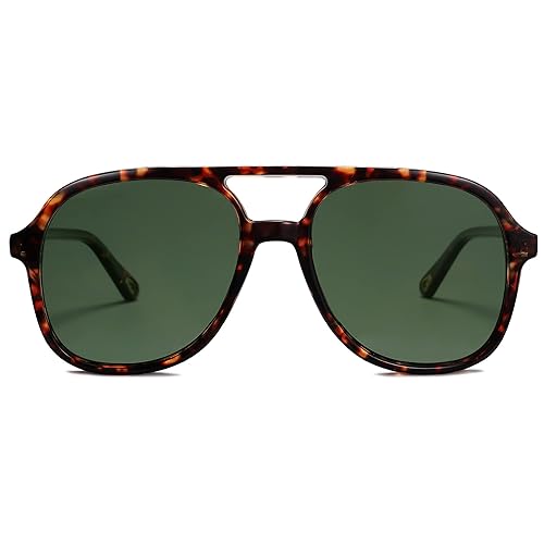 SOJOS Retro Polarized Aviator Sunglasses for Women Men Classic 70s Vintage Trendy Square Aviators SJ2174 - Brown Tortoise/Green - 55 Millimeters
