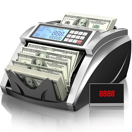 PONNOR Money Counter Machine with Value Bill Count, Bill Counter for Dollar, Euro with UV/MG/IR/DD/DBL/HLF/CHN Counterfeit Detection, Cash Counting Machine with Large LCD Display