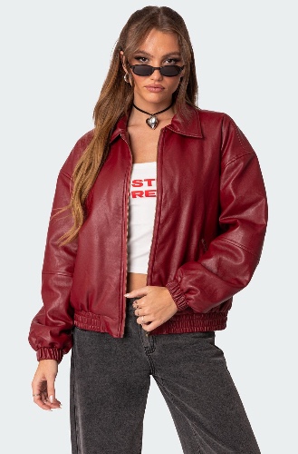 Halley Faux Leather Bomber Jacket | BORDU / M
