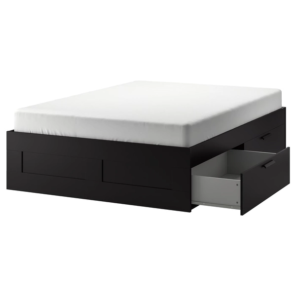 BRIMNES Bed frame with storage - black/Luröy King