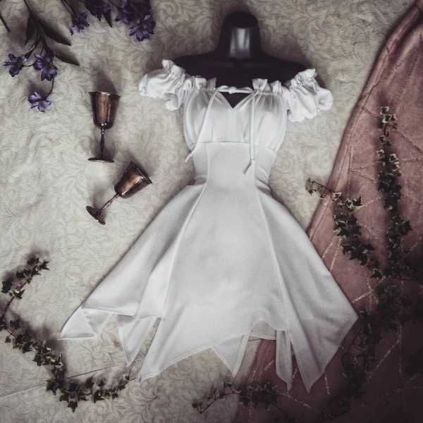 Cottagecore Dress - White Kore Dress - Nymph Woodland Fairy - Pagan Dress - Festival Dress - Peasant Dress - Persephone Dress