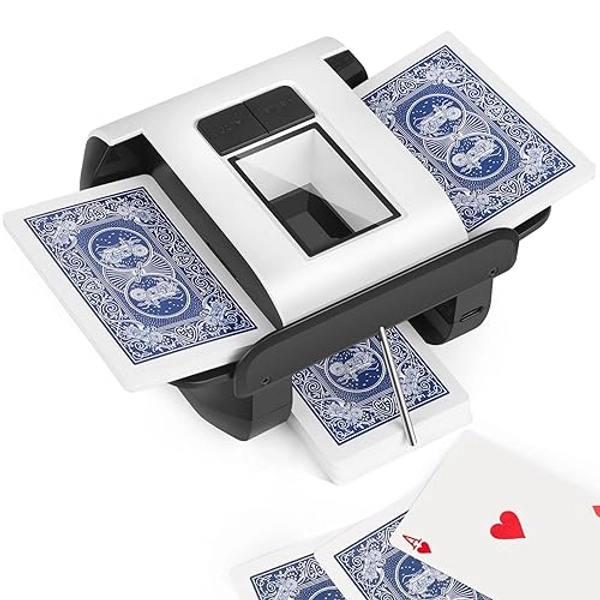 Automatic Card Shuffler Machine - 1-2 Decks, Low Noise Electric Shuffler with Rechargeable Battery, Fast & Smooth Shuffling for Poker, UNO, Blackjack, Skip-Bo, Phase 10, Standard & Sleeved Cards