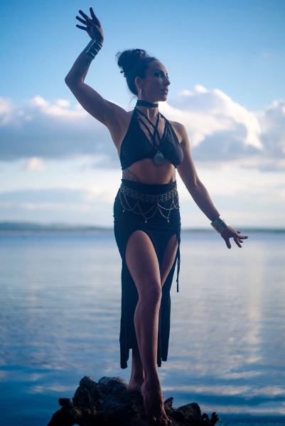 Serena Black – Asymmetrical Skirt - Double Slit Skirt - Flamenco Skirt - Burning Man Costume - Fire Performer