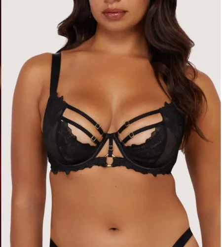 Eleanor Black Strappy Embroidery Balconette Bra | 44H