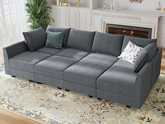 HONBAY Modular Sectional Sofa with Ottomans U Shape Modular Couch Sectional Sleeper Modular Sofa with Storage Seats, Bluish Grey - Bluish Grey - Sleeper Sofa-2