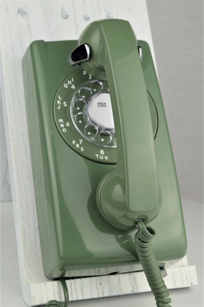 Meticulously Restored & Working - Vintage Antique Rotary 554 Wall Telephone - Moss Green