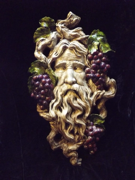 Bacchus Greenman Wall Hanging Gothic Grape Sculpture Pagan Celtic Large Brown Green Purple Renaissance Myth Winery Vineyard Patio Decor