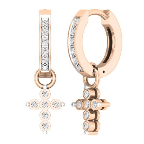 Dazzlingrock Collection 0.15 Carat (ctw) Round White Diamond Ladies Cross Religious Dangling Drop Earrings - Rose Gold - 10K