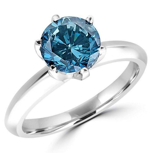 1/2-5 Carat Total Weight Round 14K White Gold Blue Diamond Ring (AAA Quality) - 8 2.0 carats